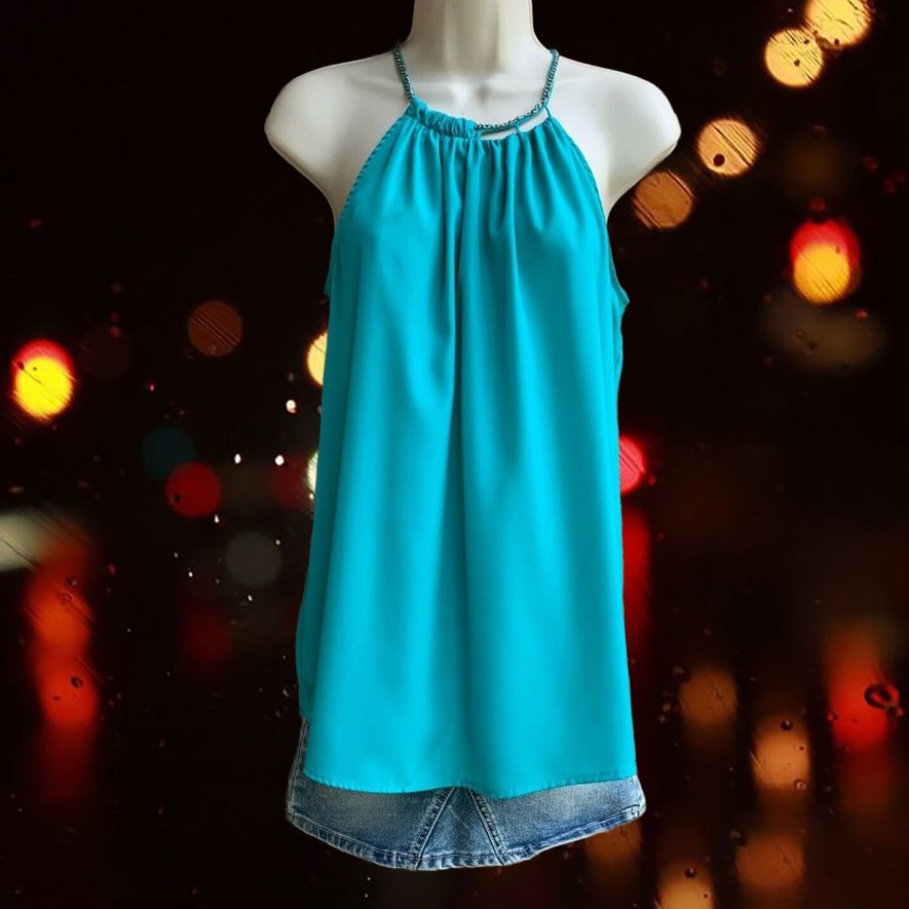 Women's Top Blouse Size S Emerald Green Sleeveless Halter New York & Co